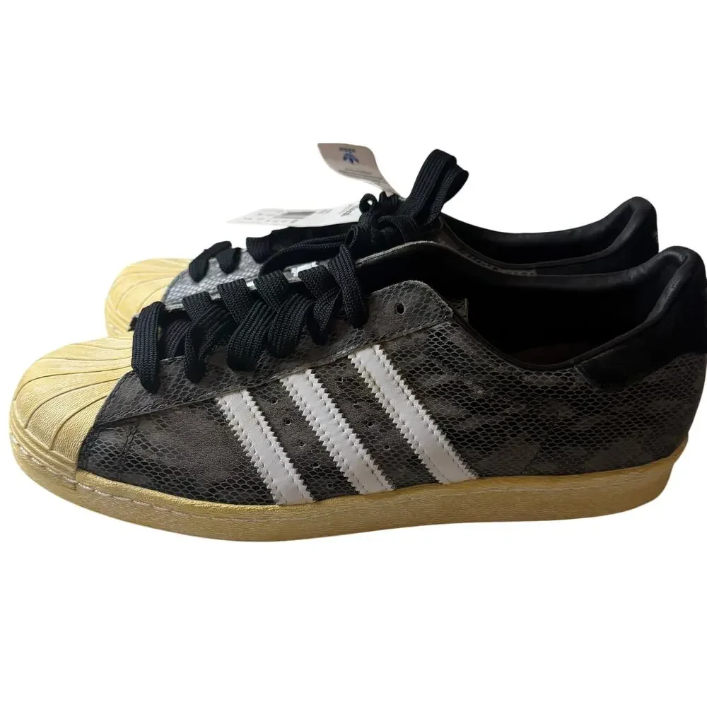 Adidas Superstar 80s Snake Skin Black White Gold Shell Toe Mens Size 11 New - Picture 6 of 11